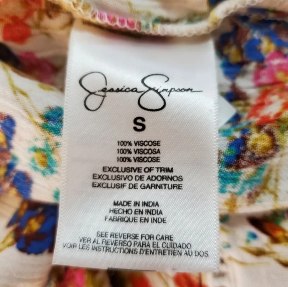 Jessica Simpson Boho Floral Peasant Blouse With Lace Trim Size‎ S - Picture 6 of 7